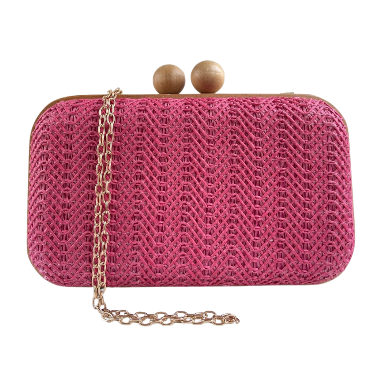 Bolsa de Festa Clutch Madeira e Palha da Índia Rosa