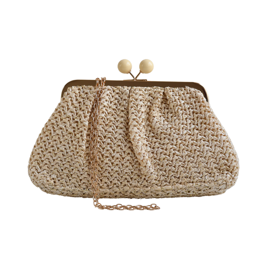 Bolsa Pouch Festa Clutch Palha Bege Claro