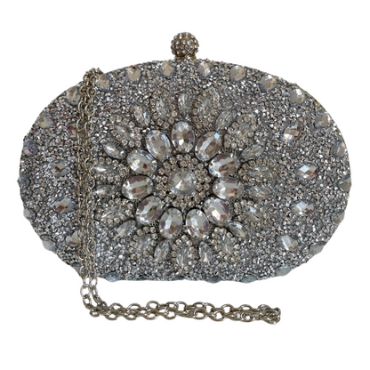 Bolsa de Festa Clutch Pedraria Cristal Prateada