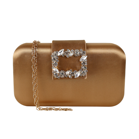 Bolsa Clutch Festa Cetim e Fecho de Pedraria Dourado