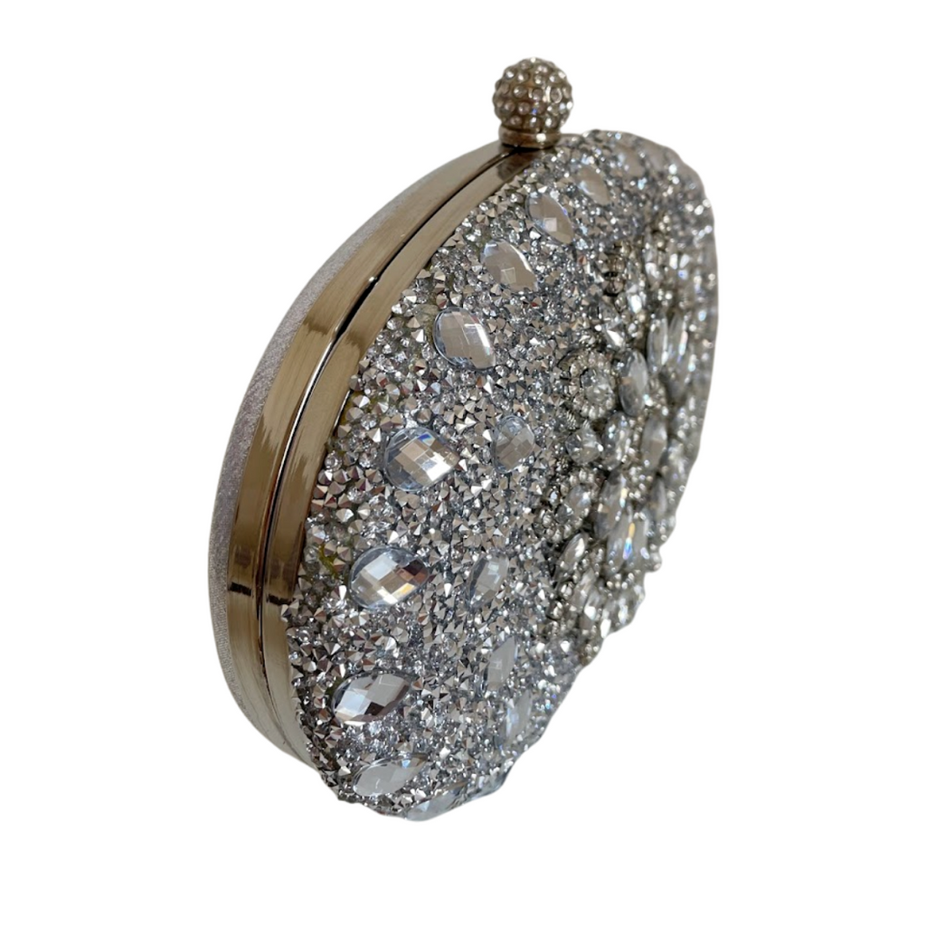 Bolsa de Festa Clutch Pedraria Cristal Prateada - ReUse