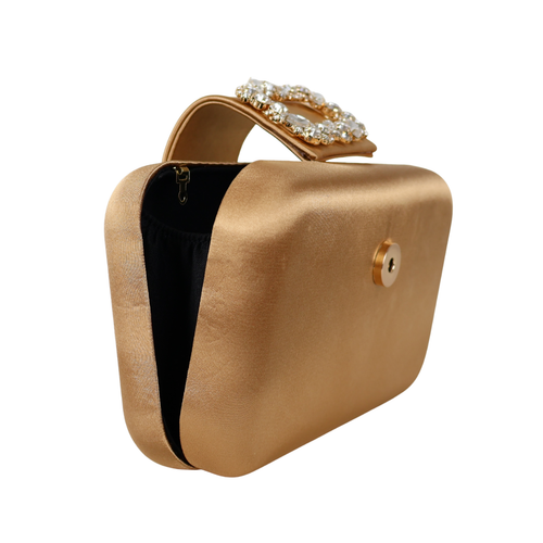 Bolsa Clutch Festa Cetim e Fecho de Pedraria Dourado