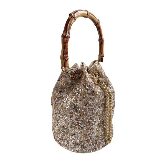 Bolsa Festa Clutch Pouch Pedraria Bege