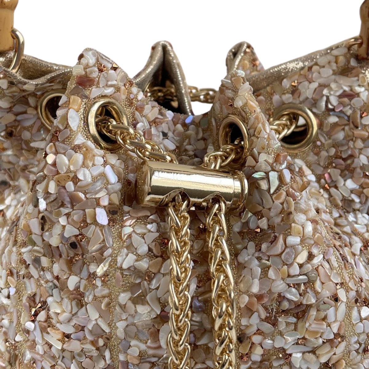 Bolsa Festa Clutch Pouch Pedraria Bege