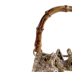 Bolsa Festa Clutch Pouch Pedraria Bege