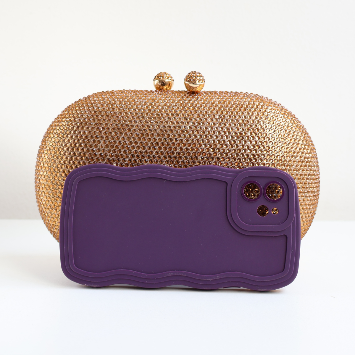 Bolsa Festa Clutch Pedraria Strass Oval Dourada