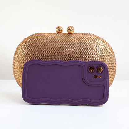Bolsa Festa Clutch Pedraria Strass Oval Dourada