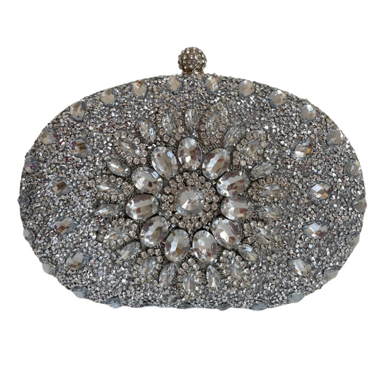 Bolsa de Festa Clutch Pedraria Cristal Prateada