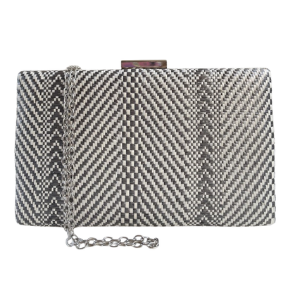 Bolsa de Festa Clutch Listras Cinza e Branco