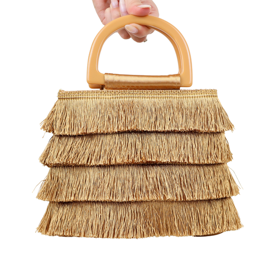 Bolsa de Mão Festa Franja Tassel Bege