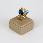 Anel Regulável Dourado e Cristal Azul - Semijoia
