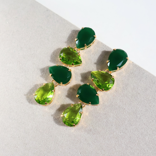 Brinco Dourado e Cristal Verde - Semijoia