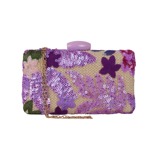 Bolsa Clutch Festa Bordada Flores Roxa