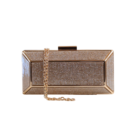 Bolsa Festa Clutch Brilho Strass Dourada