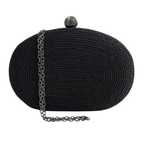 Bolsa de Festa Clutch Corda Trançada Oval Preta