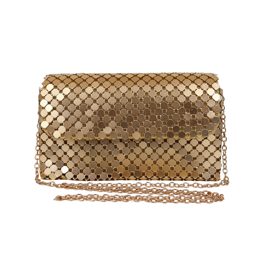 Bolsa de Festa Clutch Carteira Placa Metalizada Dourada - ReUse