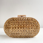 Bolsa Festa Clutch Oval Acrílico e Palha da Índia
