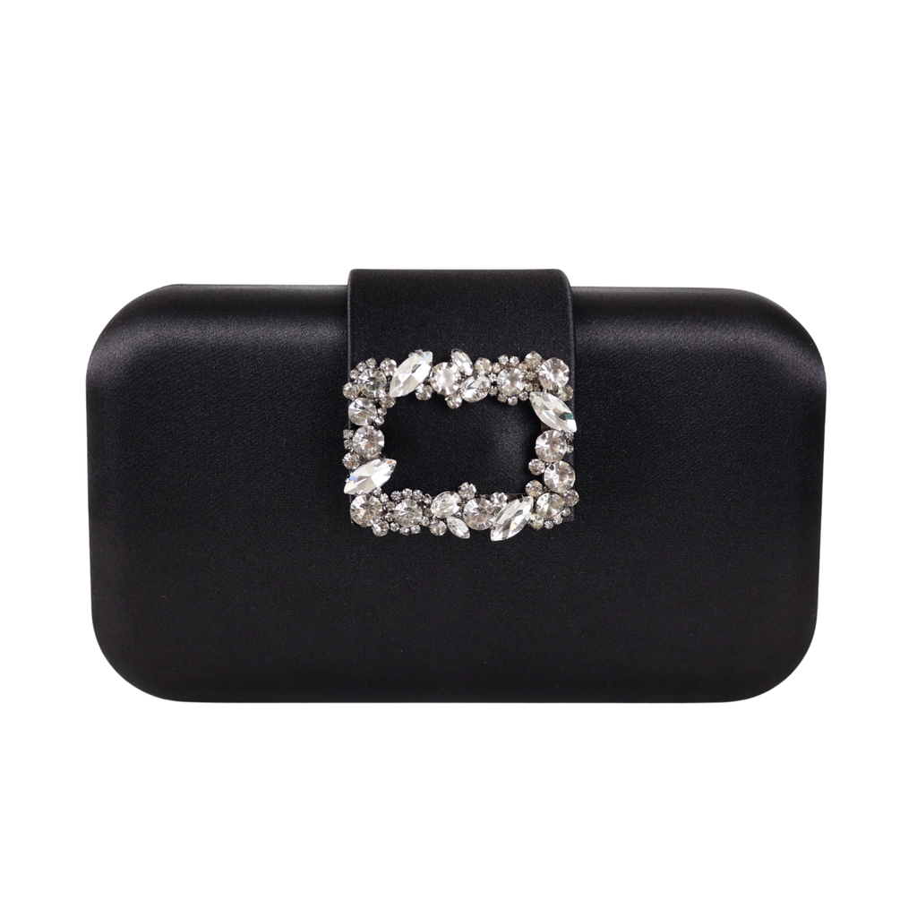 Bolsa Clutch Festa Cetim e Fecho de Pedraria Preta