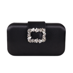 Bolsa Clutch Festa Cetim e Fecho de Pedraria Preta