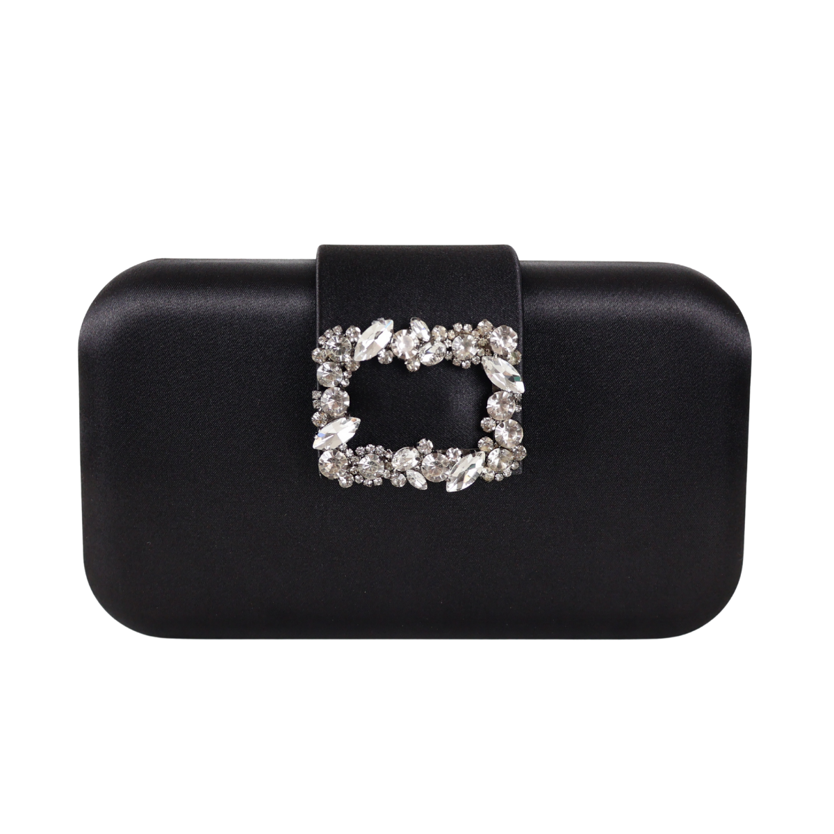 Bolsa Clutch Festa Cetim e Fecho de Pedraria Preta