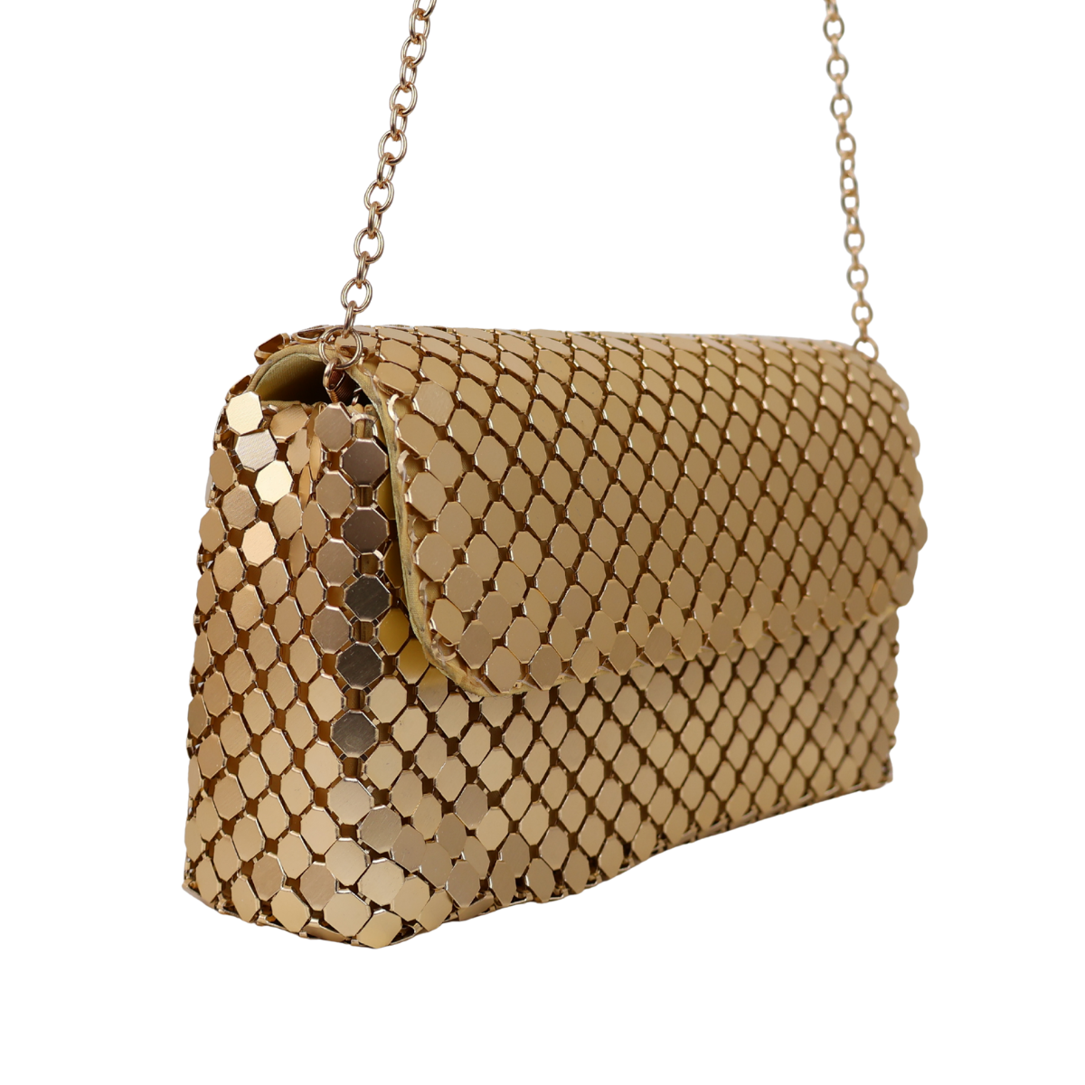 Bolsa de Festa Clutch Carteira Placa Metalizada Dourada - ReUse