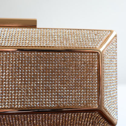 Bolsa Festa Clutch Brilho Strass Dourada