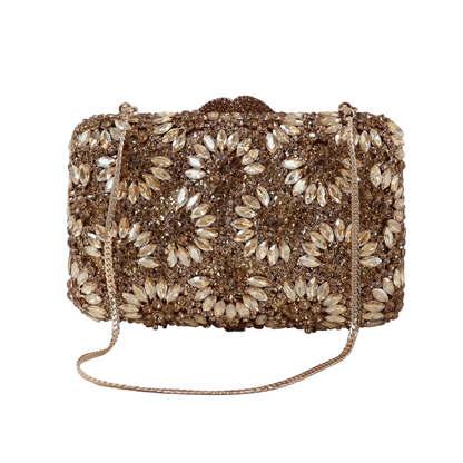 Bolsa Festa Clutch Pedraria Strass Dourada