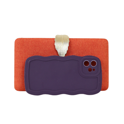 Bolsa Clutch Festa Fecho de Folha Laranja