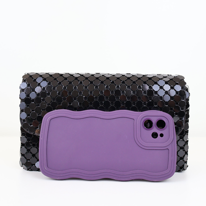 Bolsa de Festa Clutch Carteira Placa Metalizada Preta