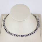 Kit Brinco e Colar - Ródio Branco - Cristal Azul - Semijoia