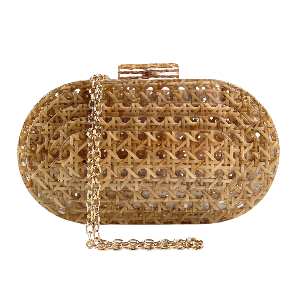 Bolsa Festa Clutch Oval Acrílico e Palha da Índia