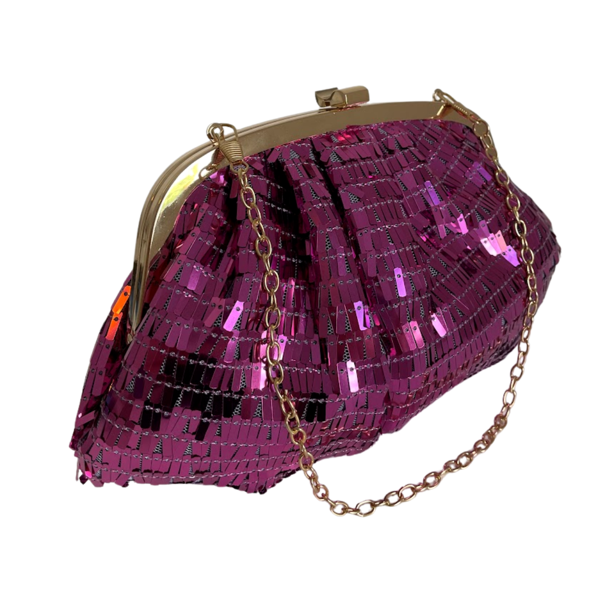 Bolsa de Festa Clutch Lantejoula Folha Brilhante Rosa