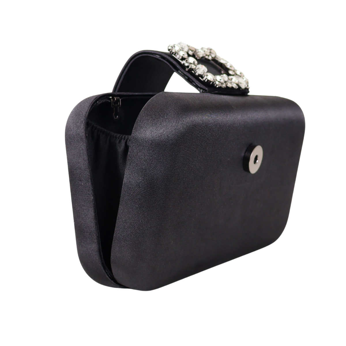 Bolsa Clutch Festa Cetim e Fecho de Pedraria Preta