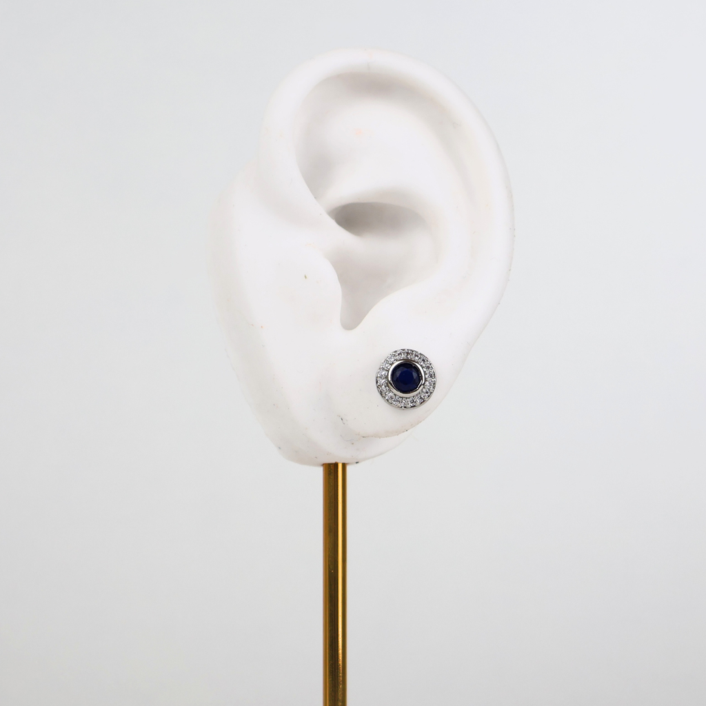 Kit Brinco e Colar - Ródio Branco - Cristal Azul - Semijoia