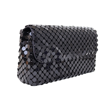 Bolsa de Festa Clutch Carteira Placa Metalizada Preta