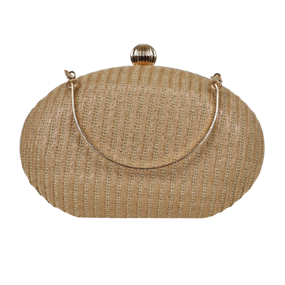 Bolsa Clutch Festa Palha Oval Bege