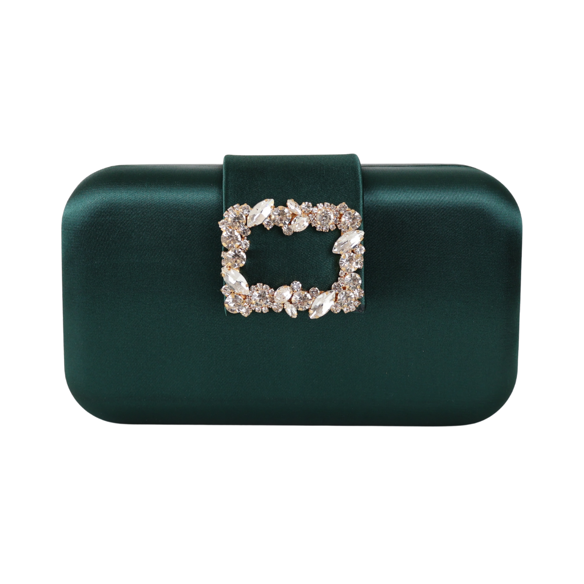 Bolsa Clutch Festa Cetim e Fecho de Pedraria Verde