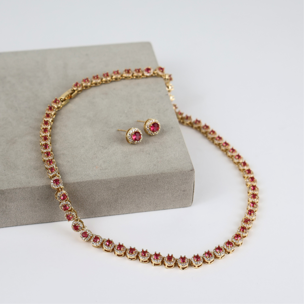 Kit Colar e Brinco - Cristal Marsala - Dourado - Semijoia