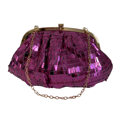 Bolsa de Festa Clutch Lantejoula Folha Brilhante Rosa