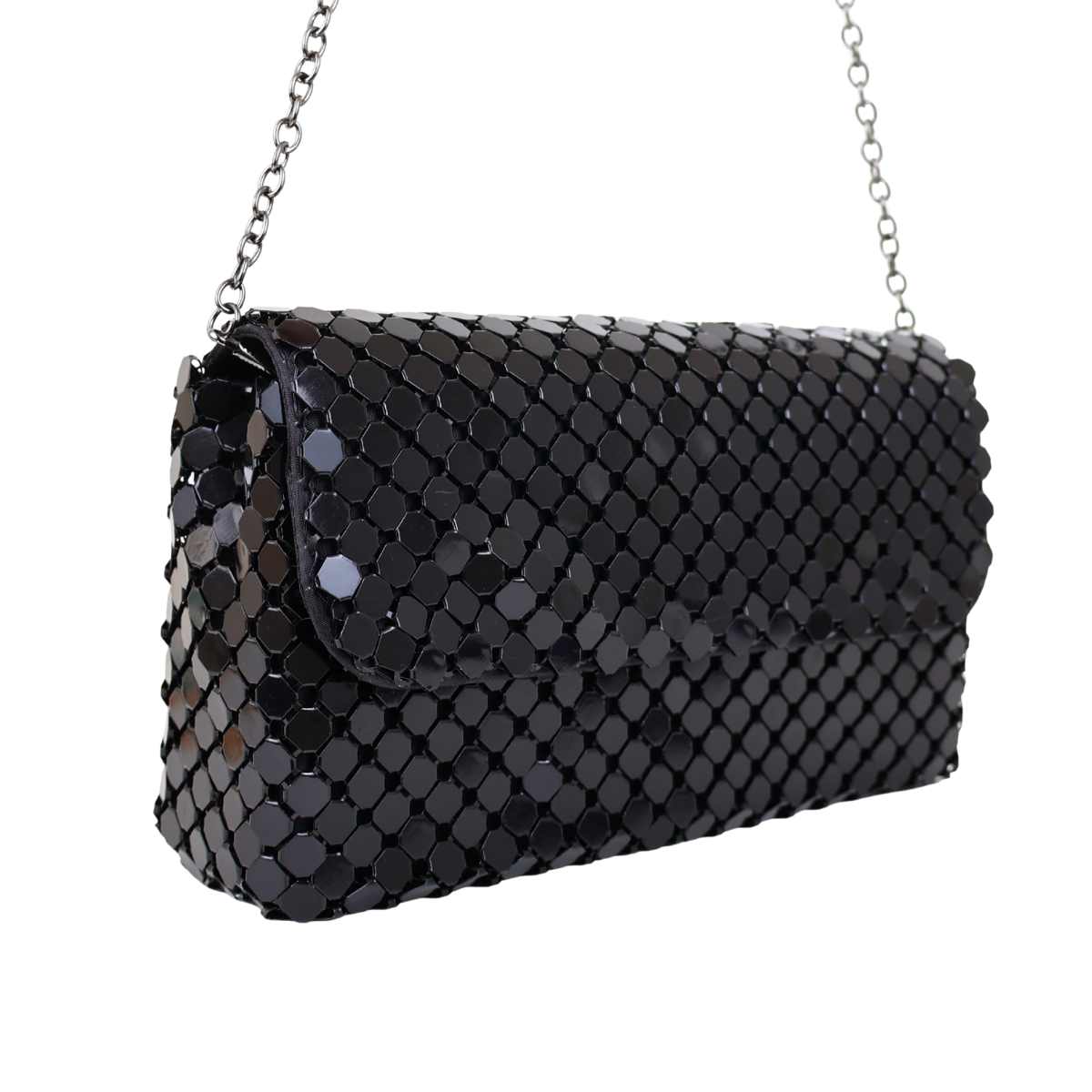 Bolsa de Festa Clutch Carteira Placa Metalizada Preta