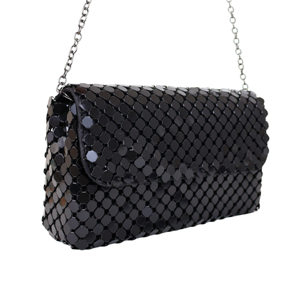Bolsa de Festa Clutch Carteira Placa Metalizada Preta