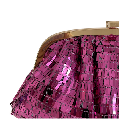 Bolsa de Festa Clutch Lantejoula Folha Brilhante Rosa