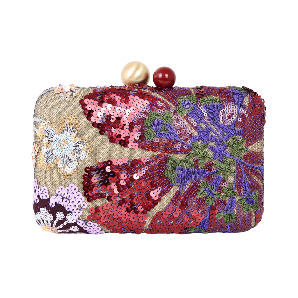 Bolsa Clutch Festa Bordada Flores Marsala