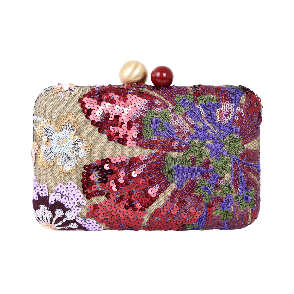 Bolsa Clutch Festa Bordada Flores Marsala