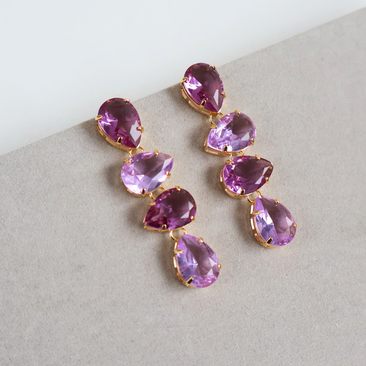 Brinco Dourado e Cristal Roxo - Semijoia