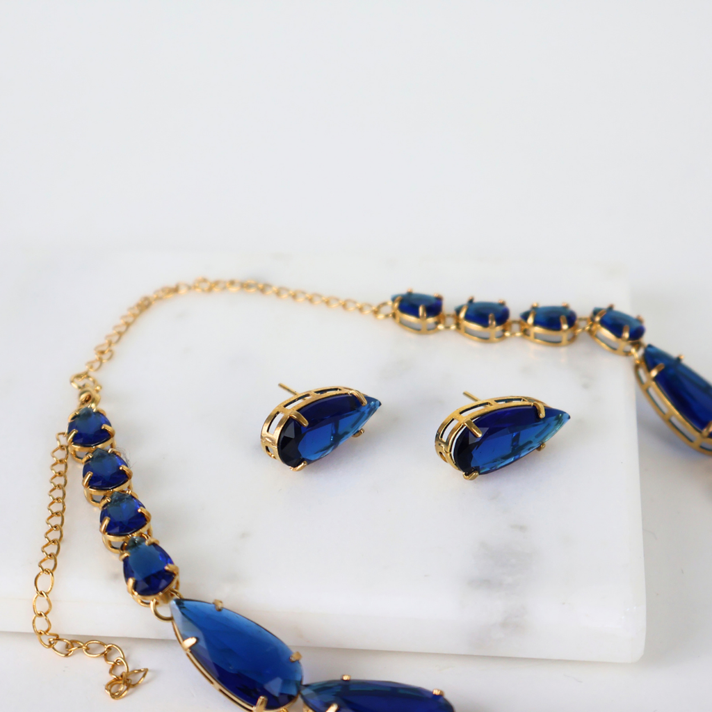 Kit Colar e Brinco Azul