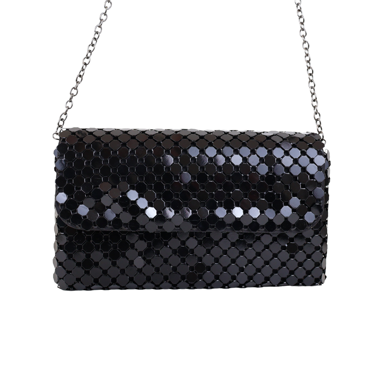 Bolsa de Festa Clutch Carteira Placa Metalizada Preta