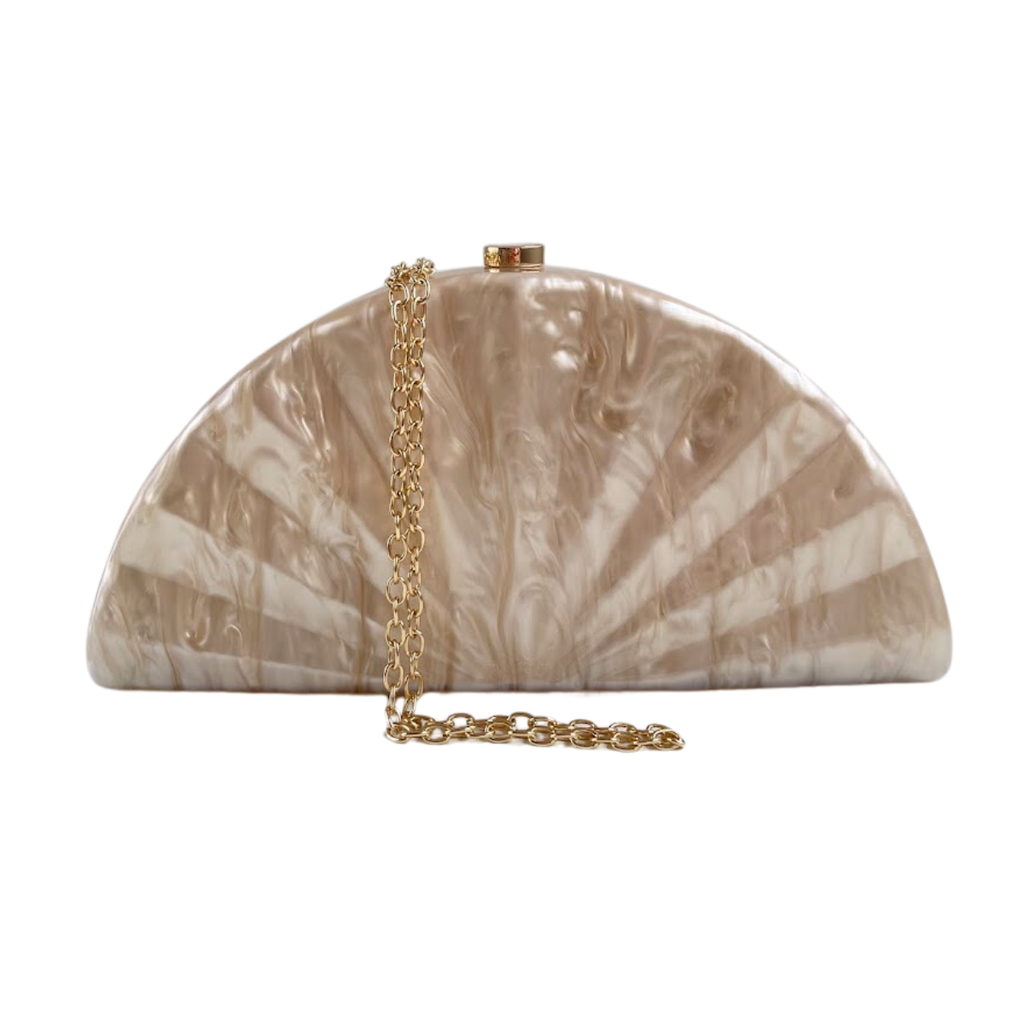 Bolsa de Festa Clutch Acrílico Perolado Meia Lua Bege