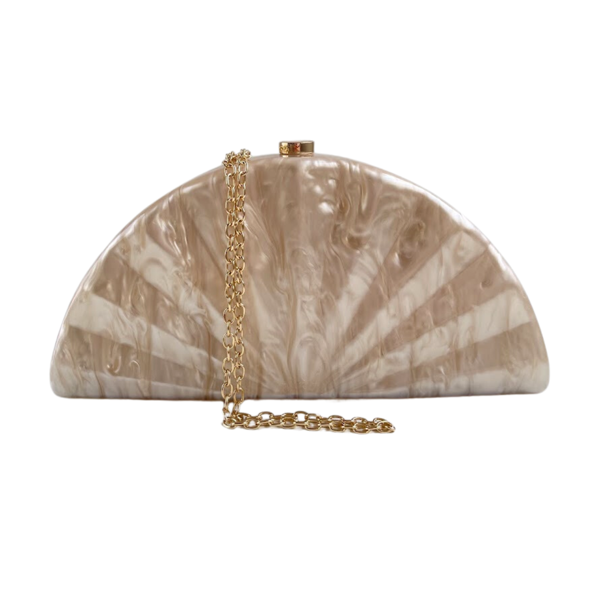 Bolsa de Festa Clutch Acrílico Perolado Meia Lua Bege