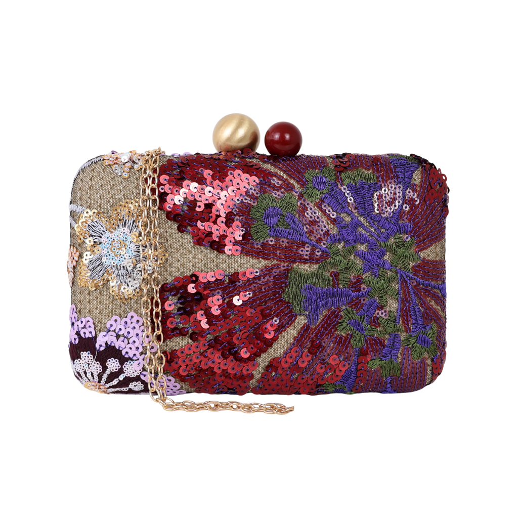 Bolsa Clutch Festa Bordada Flores Marsala